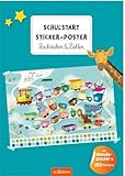 Schulstart-Sticker-Poster Buchstaben & Zahlen: Mit Wendeposter & 250 Stickern | Zwei große Stickerszenen zum Aufhängen und Bekleben für Vorschulkinder ab 5 Jahren