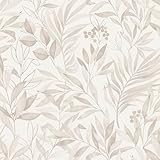 Rasch Tapete 286069 - Helle Papiertapete mit beigen Blättern in moderner Aquarelloptik- 10,05m x 0,53m