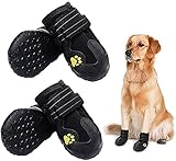 HuaTek Hundestiefel, wasserdichte Stiefel für Hunde, Hundeschuhe mit Anti-Rutsch-Sohle Reflektierende Riemen, Outdoor Hundeschuhe für Mittelgroße Hunde (Schwarz 4PCS)
