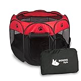 BIGWING Style Welpenlaufstall/Tierlaufstall/Hundehütte/Welpenauslauf/Laufstall für Hunde/Katzenhaus/Wasserdichtes Zelt für Kleintiere wie Hunde, Katzen (S,Rot)