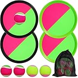 Klettballspiel, Outdoor Spiele für Kinder Wurf- und Fangspiel, Outdoor Spielzeug Gartenspielzeug Ballspiel Wurfspiel, Fangballspiel Mit 4 Fangscheiben 4 Bälle, Klettballspiel für Kinder ab 3 4 5 6