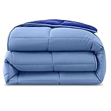 wometo Plüsch Steppbett Ganzjahresdecke Wende-Design ca. 135x200 – dunkelblau & blau – warme Winterbettdecke kuschelig & weich I ohne Bezug verwendbar I Oeko-TEX Zertifiziert