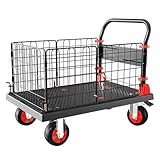 Faltbarer Plattformwagen – Schwerlast-Sackkarre mit abnehmbaren Zaun & Bremsrädern zum Bewegen von Gepäck, Pflanzen, Fußbällen – Kompaktes Design
