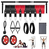 HSYFUNA Fitnessbänder Pilates Bar Set mit 8 Widerstandsbänder 20/30/40/50 lbs, Resistance Bands Set mit Stange, Griffe, Türanker, Fußschlaufen, Tragbarer Handtasche, für Indoor Home Gym und Outdoor