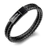 Personalisiertes Herren Armband mit Gravur aus veganem Leder | Edelstahl Lederarmband Herren mit Magnetverschluss | Männer Armband mit Namen | Geschenke für ihn zum Weihnachten
