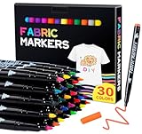 ABSOFINE 30 Textilstifte Waschmaschinenfest, 30 Farbe Stoffmalfarben Waschfest für Junge Mädchen, Waschfest Textilfarbe Textilmarker für T-shirt Stoffbeutel Hüte DIY-Basteleien Kleidung Geschenk