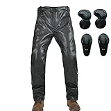 SXHEYUY Herren Moto Lederhose, PU Schützende Biker Motorradhose, Quick Wear Hose Mit Seitlichem Reißverschluss, Winddichte Winter Warme Moto Hose,Schwarz,XXL