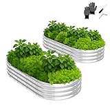LEADZM Hochbeet Metall 180x90x30 cm (2er-Set) - Extragroße Ovaler hochbeete für Garten Metall ohne Sockel - Mit Zubehörsatz & Handschuhen - Leicht aufzubauen, wetterfest & langlebig, Silber