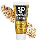 AYBUY Body Glitter Gel, Festival Glitzer Gesicht 25ml, Sequins Chunky Glitter Liquid Gel, Meerjungfrau Pailletten Funkelnde für Gesicht Haare Lippen Nägel Make Up Kosmetik Festival (Gold)