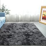 ABWXN Hochflor Teppich Flauschig 90x150 cm Flauschiger Teppich für Wohnzimmer, Modern Langflor Shaggy Bettvorleger für Schlafzimmer- Dunkelgrau