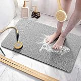 Duschmatte rutschfest waschbar, 60 x 40 cm Anti-Schimmel | Schnell trocknend | Luffa Massage | Weich Komfort Duschmatten Badewannenmatte mit Ablauf, PVC Luffa Badematte für Nassbereiche