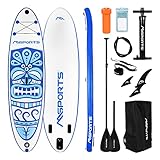 MSPORTS Stand Up Paddle Board Aufblasbar Komplettes Paddleboard Zubehör Verstellbares Paddel, hochwertige Pumpe + 2X Paddelstock + wasserdichte Smartphone Tasche + Multifunktionstasche (Blau)