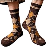 Generisch Winter Herren Socken Warm Lattice Frottee Fashion Middle Strumpf Business Socken Wolle (Brown, One Size)