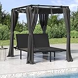 Tidyard Doppel Sonnenliege mit Dach, Gartenliege Klappbar, Doppelliege, Relaxliege, Bäderliege, mit Vorhängen und Baldachin Anthrazit