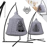 MAMIZO Hängehöhle mit Gestell,Hängesessel for Indoor & Outdoor,Hänge Spielzelt,Garten,Camping Hängezelt,Hängematte int LED-Leuchten,Hängezelt mit aufblasbarem Kissen,150kg Kapazität(Grau)