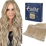 Fshine Echthaar Extensions Clip 50g 30cm Menschliches Haar Clip in Extensions Hellblond Highlights Goldblond Remy Clip in Echthaar Verlängerung 3 Stücke in der Farbe 16P22