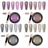Chrome Nail Powder, 4 Farben Chrom Glitzerpuder Set - Nagel Powder Spiegelpulver Metallpulver - Nägel Glitzer Pulver Glassy Spiegeleffekt Nail Art DIY