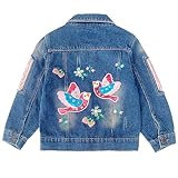 Peacolate 4-11Jahre kleine Mädchen Jeansjacke Pailletten sticken Vögel und Blumen Frühling Herbst Denim Mäntel (Vogel Blumen,7-8Jahre)