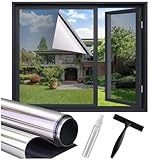 Lifetree Spiegelfolie Fensterfolie Fenster Sichtschutz, Selbsthaftend Sonnenschutzfolie Blickdicht von aussen 44.5 x200 cm, UV-Schutz Hitzeschutzfolie Verdunklungsfolie Folie Silber