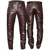 German Wear Lederhose Lederjeans bikerjeans Echtleder Hose aus Büffelleder braun, Größe:62