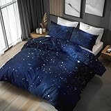 Generisch 135x200 Bettwäsche Sterne Bettbezug - 2tlg, 1 Kissenbezug 80x80, Sternenhimmel Galaxie Muster, Schlafzimmer Deko, Weiche Mikrofaser Wendebettwäsche mit Reißverschluss - JZ176