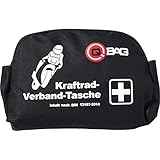 QBag Erste-Hilfe-Verbandstasche nach DIN 13167-2014, Pflicht in Österreich, Italien, Spanien, Portugal und Tschechien, speziell für Motorradfahrer, Schwarz