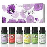 Ätherische Öle Geschenkset, ASAKUKI Ätherische Öle für Diffuser, Pure Duftöle, Parfümöl, Duftöl für Aromatherapie, Seife Kerze machen Düft (Lavendel, Rose, Ylang Ylang, Jasmin, Kirschblüte, Gardenie)