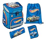Undercover Schulranzen Set Hot Wheels 5-tlg Jungen 1. Klasse - Mit personalisiertem Inhalt - Schultasche mit Turnbeutel Federmappe für Grundschule