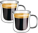 ecooe Doppelwandige Espressotassen Espresso Glaser Set Borosilikatglas Kaffeetassen Glas 2er Set 120ml Kaffeeglas Teegläser mit Henkel für Cappuccino,Latte Macchiato,Tee,EIS,Milch,Bier
