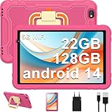 Android 14 Kinder Tablet 10 Zoll, 22GB RAM 128GB ROM(TF 1TB), 2.4G+5G WiFi6, 8000mAh, Widevine L1, 8 Kerne 2,0GHz, HD-Display 1280 x 800, Bluetooth 5.0, 360°EVA Case - Pink