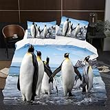 Bettwäsche 200x220 Pinguin Bettwäsche-Sets Süße Tiere Bettbezug mit Reißverschluss 3D Weiche Mikrofaser Bettbezüge mit 2 Kissenbezüge 80x80 cm C-1106