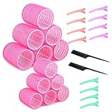 26 Stücke Lockenwickler, Lockenwickler Große Locken, 60mm Lockenwickler Groß, 40mm Große Lockenwickler, Hair Rollers, Klettwickler, Lockenwickler Lelbsthaftend Clipsfür Lange Mittlere Kurze Salon