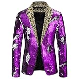 Mymyguoe Pailletten Sakko Herren Glitzer Blazer Metallic Festival Outfit Pailletten Sakko Clubwear Smokingjacke Anzug Mantel Hochzeit Herrenjacke Herrenmode Party Kostüm Modisch Suit Silvester