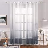 MIULEE Gardinen Transparent Vorhänge Farbverlauf Voile Sheer 2er Set Vorhang mit Ösen Dekoschal Fensterschal für Schlafzimmer und Wohnzimmer 225 cm x 140 cm(H x B) Weiß Grau