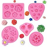 5 Stück Silikonform Blüten Blumen Silikonformen silikonform Fondant Rosen Mini 3D Blumen Formen Silikon Silikonform Rose Backformen Set für Schokolade Marzipan Kuchen Gelee Muffin Süßigkeiten