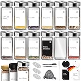 Miorkly Gewürzgläser Eckig Mit Streueinsatz - 12 Stück 120ml Gewürzdosen Mit Edelstahl Deckel, Streuer-Aufsätze, Trichter, Etiketten & Kreidestift