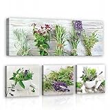 WallArena - Leinwand Bilder - Küche Gewürz Kräuter Essen Esszimmer - 80x55 cm Leinwandbilder - Bild auf leinwand - Wandbild XXL groß Wandbilder für Wohnzimmer Wohnzimmerbilder Modern