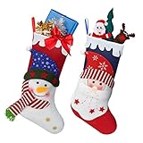 Oladwolf Nikolausstiefel, Weihnachtssocken 2er Set Nikolausstiefel Zum Befüllen und Aufhängen, Weihnachtsmann Thema, Weihnachtsmann Schneemann Weihnachtsstrumpf 38cm
