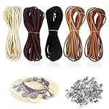 5 Stück Lederschnur, Lederband Leder Schnur, Lederband Kette, 3mm Faux Faden, 25 m lederschnüre mit 100 Stück Schnurenden, Faux Wildleder Schnur in 5 Farben