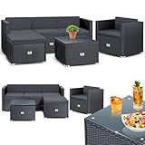 KESSER® Polyrattan Lounge Aruba - Gartenlounge für 4-5 Personen Gartenmöbel-Set Sitzgruppe aus 3er Gartensofa, Sessel, Hocker Beistelltisch mit Sitzkissen für Garten, Terrasse und Balkon, Anthrazit
