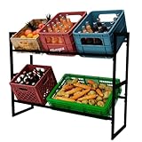 HUSFITLY 2 Etagen Getränkekistenregal für 6 Kisten, Getränkeregal aus Metall, Kistenregal Kistenständer Wasserkistenregal Bierkistenregal, 104x32x82cm, Schwarz