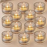 Spetsbst 12 Stück Teelichthalter, Teelichtgläser Klare Kerzenhalter Glas Verdickt Kerzenhalter, 5.3 x 3.4 cm Kerzengläser Teelichthalter für Home und Hochzeit Decoration Tischdeko