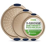 NutriChef Goldenes Pizzablech Set 3-teilig | Ø 35,6 cm, 30,5 cm & 25,4 cm | Perforierte Pizzaform Antihaft | Hochwertiges Backblech für Pizza, Brot & mehr