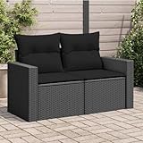 Myheimly Gartensofa mit Kissen 2-Sitzer Schwarz Poly Rattan Schwarz mit Stauraum 3041948de