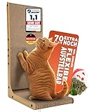 VANEJA® XXL Kratzbrett Katze 70 cm L-förmige Kratzpappe mit Ballspielzeug und Katzenminze, widerstandsfähiges Katzenkratzbrett für Wand Ecke, hochwertiges Kratzmöbel aus Karton