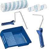 PREMIUM Farbroller-Set (X500) 6-teilg Profiqualität für Wandfarben, Walzenrolle 1x Farbwanne, 1x Bügel 27cm, 1x Bügel 25cm, 1x Durotex Walze 25cm (groß) & 2x Durotex Walze 10 cm (klein)
