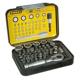 Stanley 1/4' Bit-Satz 1-13-906 (25mm, 39-teilig Set mit Mini-Umschaltknarre und Steckschlüsseln)