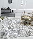 the carpet Zen Klassicher Vintage Wohnzimmer Teppich im Modernen Used Look, Superflach, Waschbar bis 30 Grad, Baumwollrücken, Orient Muster, Grau Braun, 80 x 150 cm