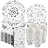 Pickmesh Weihnachts-Geschirr-Set, Einweg-Pappteller, Servietten und Becher, für Winter, Weihnachten, Geburtstag, Party, Tischdekoration, 250-teilig