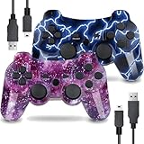 LeonDesigns P|S3 Gaming Controller, Kabelloses Move/Motion Controller Gamepad mit verbessertem Joystick Kompatibel mit P-S - 3 (Blauer Blitz und Roter Sternenhimmel)
